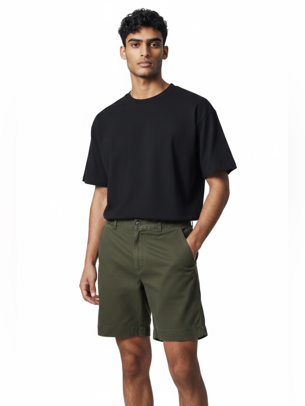 Kahala Men’s Olive Green Cotton Casual Shorts Size 30 Elastic Waist Button Pocke